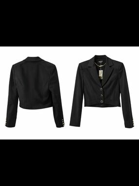 Bebe Size 4 Cropped Black Women's Blazer Jacket with Gold Buttons New With Tags